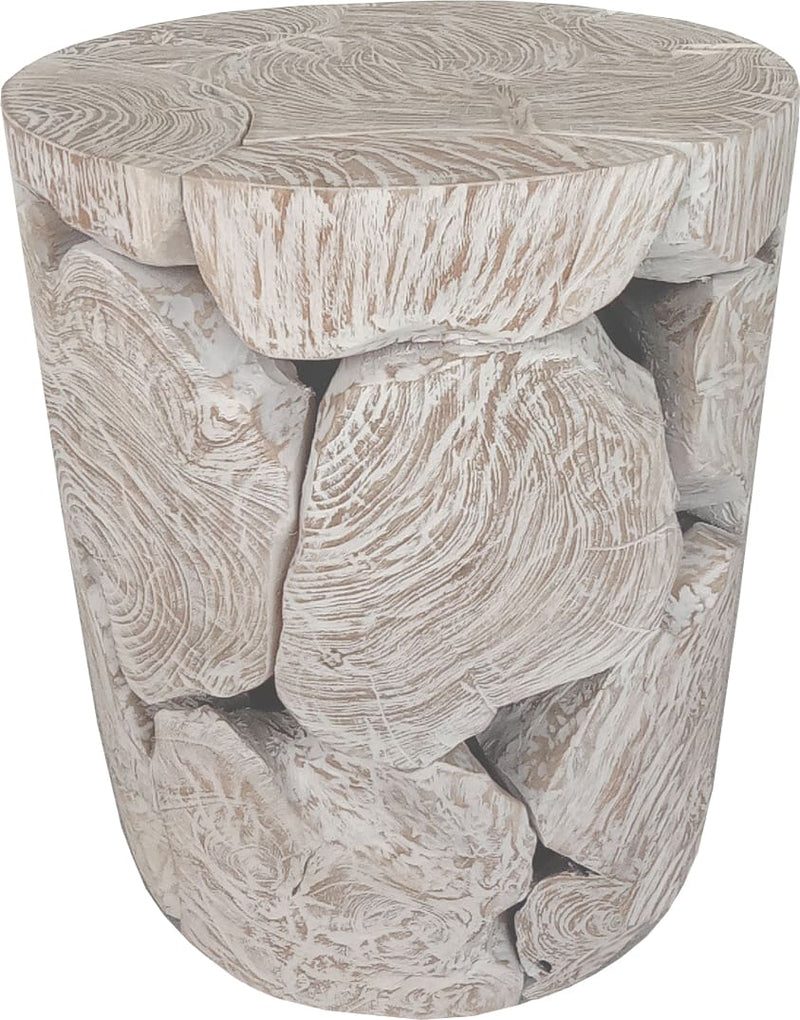 One Teak Slice Round End Table in Bleached Teak