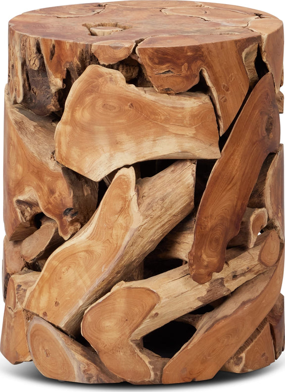 One Teak Slice Round End Table in Warm Teak