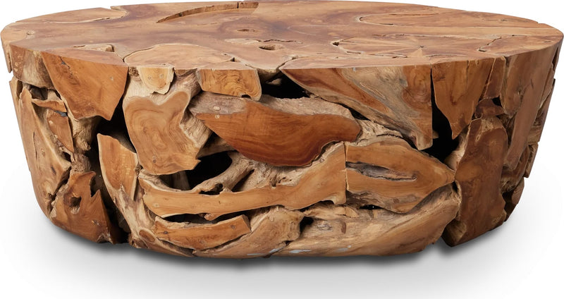One Teak Slice Solid Wood Coffee Table in Warm Teak