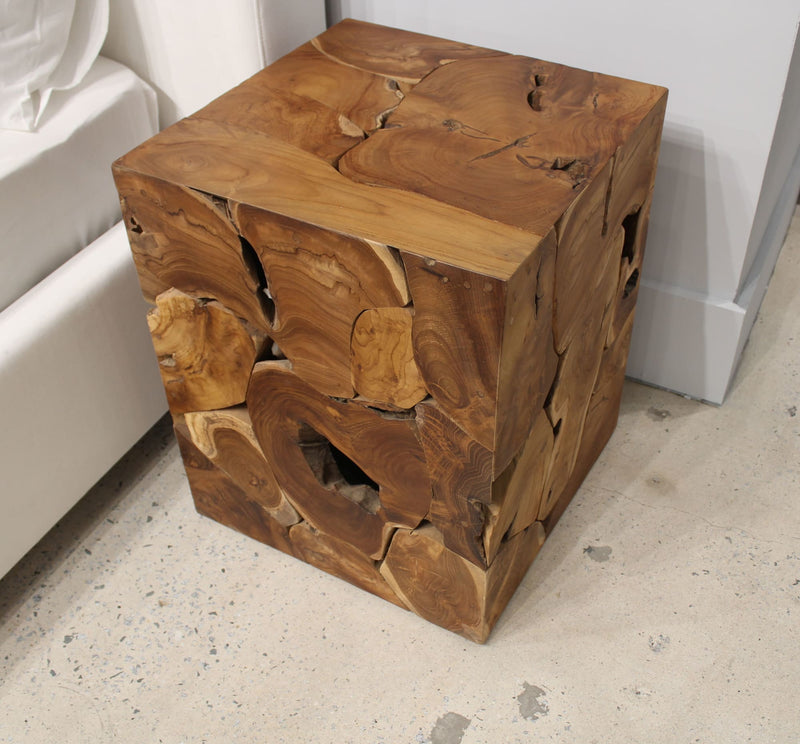 One Teak Slice Square End Table in Warm Teak
