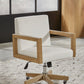 One Wood Frame Home Office Chair in Solid Wood and White Canvas