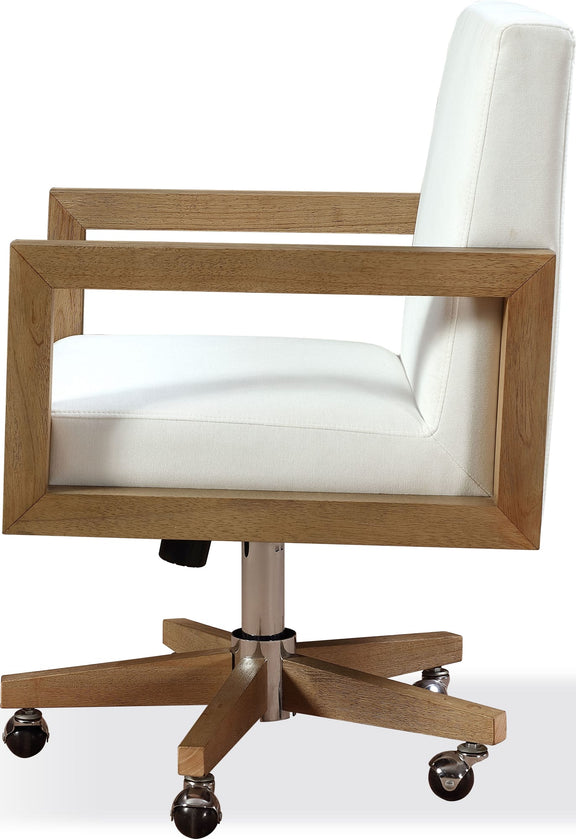 One Wood Frame Home Office Chair in Solid Wood and White Canvas