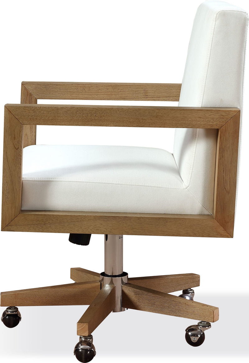 One Wood Frame Home Office Chair in Solid Wood and White Canvas