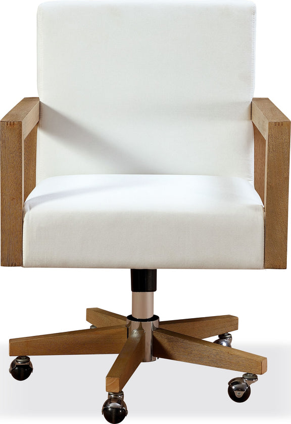 One Wood Frame Home Office Chair in Solid Wood and White Canvas