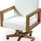 One Wood Frame Home Office Chair in Solid Wood and White Canvas