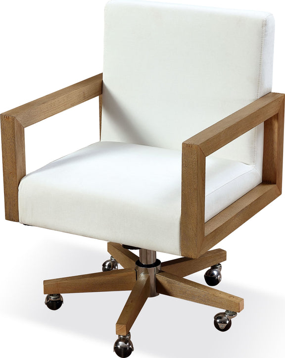 One Wood Frame Home Office Chair in Solid Wood and White Canvas