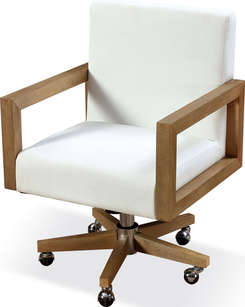 One Wood Frame Home Office Chair in Solid Wood and White Canvas