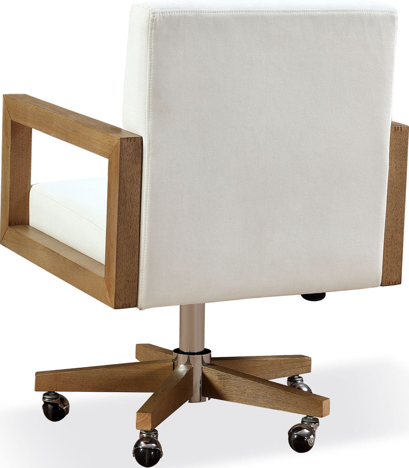 One Wood Frame Home Office Chair in Solid Wood and White Canvas