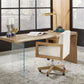 One Wood Frame Home Office Chair in Solid Wood and White Canvas