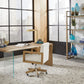 One Wood Frame Home Office Chair in Solid Wood and White Canvas