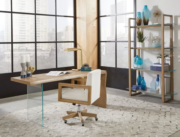 One Wood Frame Home Office Chair in Solid Wood and White Canvas