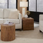 One Wood Tile Round End Table in Solid Teak