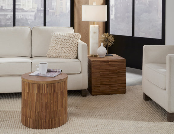 One Wood Tile Square End Table in Solid Teak