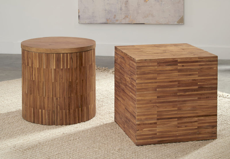 One Wood Tile Square End Table in Solid Teak