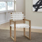 One Woven Leather and Solid Wood Dining Arm Chair in White and Bisque