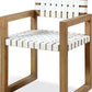 One Woven Leather and Solid Wood Dining Arm Chair in White and Bisque