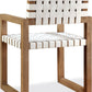 One Woven Leather and Solid Wood Dining Arm Chair in White and Bisque