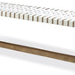 One Woven Leather and Solid Wood Dining Bench in White and Bisque