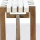 One Woven Leather and Solid Wood Dining Bench in White and Bisque