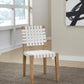 One Woven Leather and Solid Wood Dining Side Chair in White and Bisque