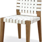 One Woven Leather and Solid Wood Dining Side Chair in White and Bisque