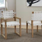 One Woven Leather and Solid Wood Dining Side Chair in White and Bisque