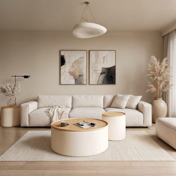 Oskar Lift Top Round Coffee Table in Barley