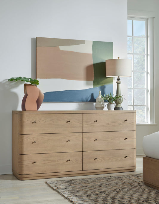 Penny Six Drawer White Ash Dresser in Buff Cream