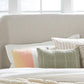 Penny Full-size Linen Upholstered Platform Bed in Buff Cream Oak