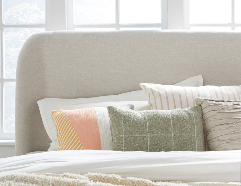 Penny King-size Linen Upholstered Platform Bed in Buff Cream Oak