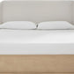 Penny Full-size Linen Upholstered Platform Bed in Buff Cream Oak
