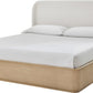 Penny Queen-size Linen Upholstered Platform Bed in Buff Cream Oak