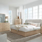 Penny Queen-size Linen Upholstered Platform Bed in Buff Cream Oak