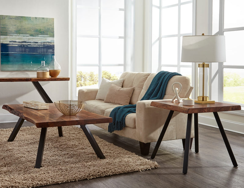 Reese Live Edge Solid Wood Metal Leg Coffee Table in Natural Acacia