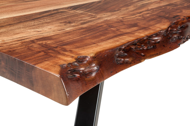 Reese Live Edge Solid Wood Metal Leg Console Table in Natural Acacia
