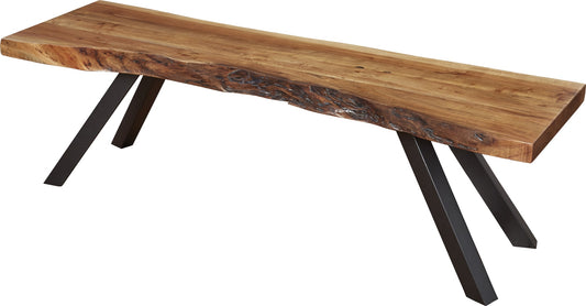 Reese Live Edge Solid Wood Metal Leg Dining Bench in Natural Acacia