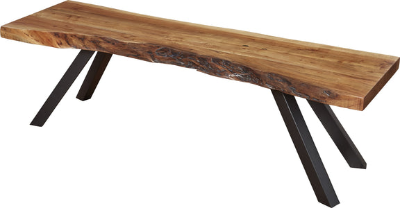 Reese Live Edge Solid Wood Metal Leg Dining Bench in Natural Acacia