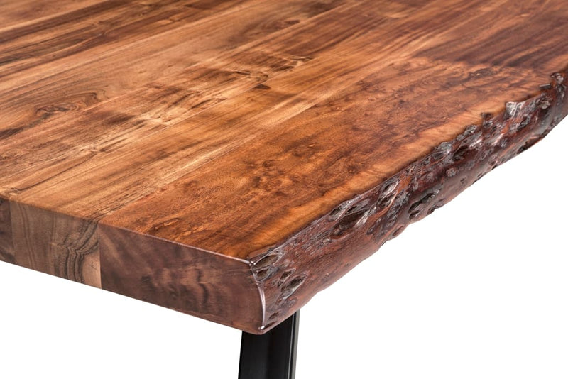 Reese Live Edge Solid Wood Metal Leg Dining Bench in Natural Acacia