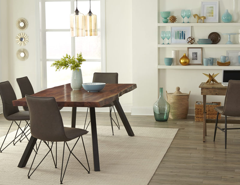 Reese Live Edge Solid Wood Metal Leg Dining Table in Natural Acacia