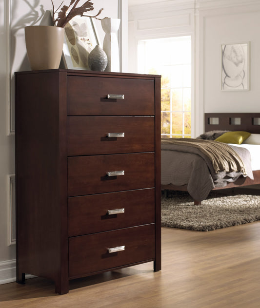 Riva Five Drawer Chest in Chocolate Brown (2024)