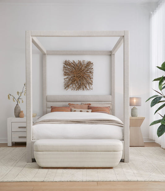Rockford Queen-size Upholstered Canopy Bed in Turtle Dove Linen (2026)