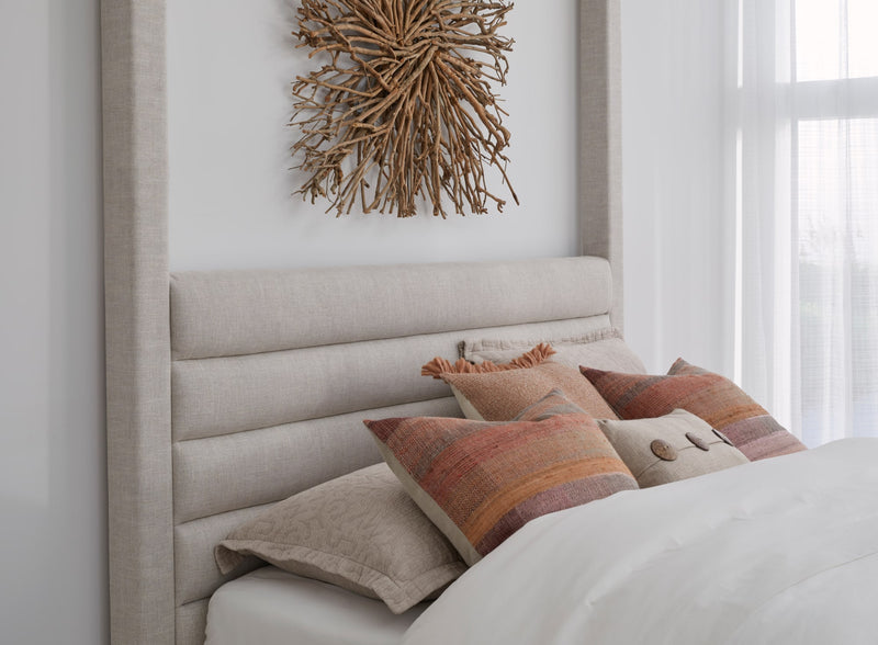 Rockford King-size Upholstered Canopy Bed in Turtle Dove Linen (2026)