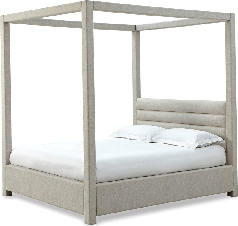 Rockford King-size Upholstered Canopy Bed in Turtle Dove Linen (2026)
