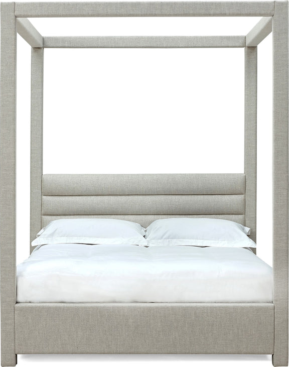 Rockford California King-size Upholstered Canopy Bed in Turtle Dove Linen (2026)