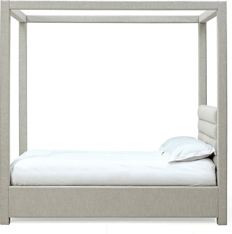 Rockford California King-size Upholstered Canopy Bed in Turtle Dove Linen (2026)
