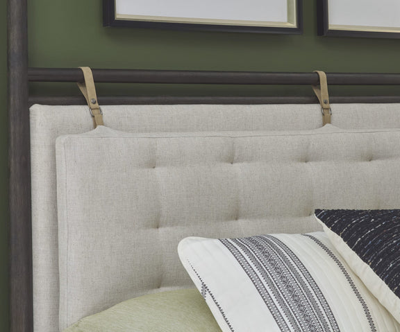 Rockport Upholstered Full-size Poster Bed in Yin and Turtle Dove Linen