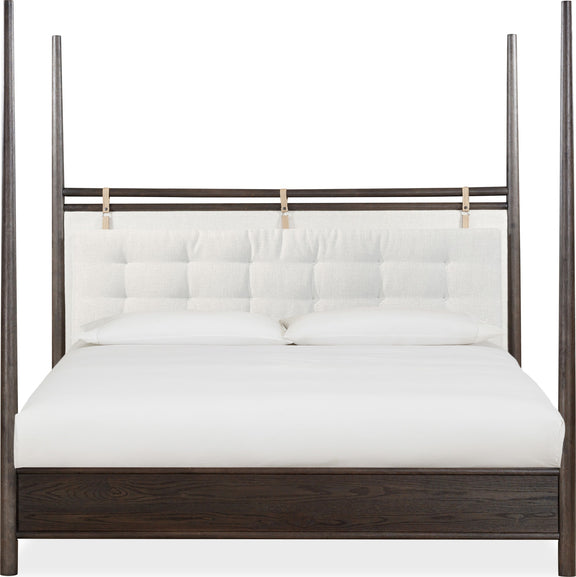 Rockport Upholstered Full-size Poster Bed in Yin and Turtle Dove Linen