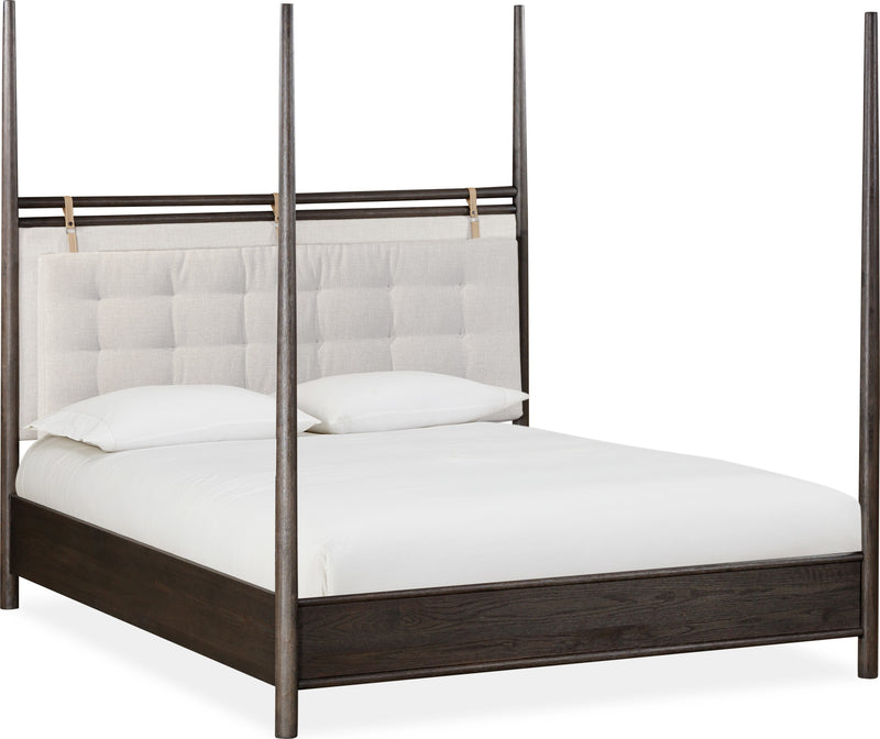 Rockport Upholstered Queen-size Poster Bed in Yin and Turtle Dove Linen