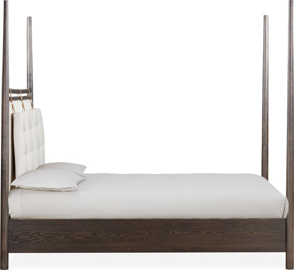 Rockport Upholstered King-size Poster Bed in Yin and Turtle Dove Linen