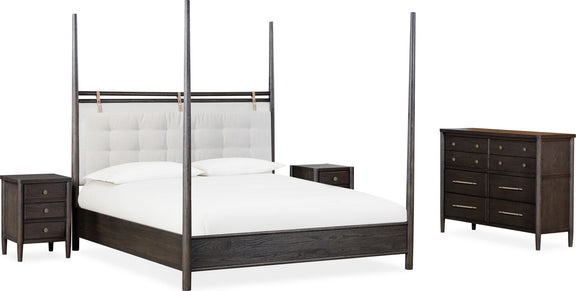 Rockport Upholstered King-size Poster Bed in Yin and Turtle Dove Linen